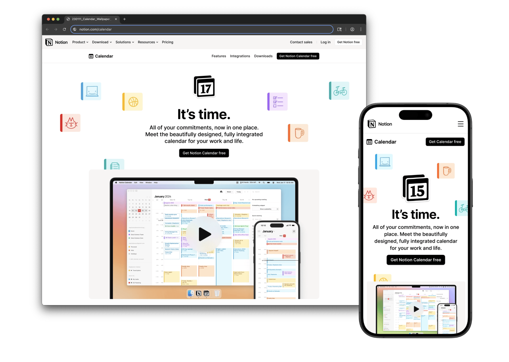 Web page showing Notion's Calendar offering